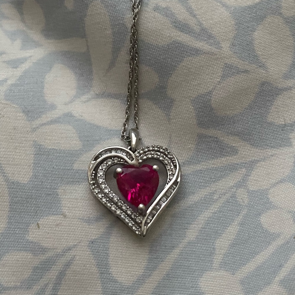 Zales Ruby and White Sapphire Necklace